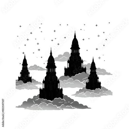 Fantasy Cityscape Above the Clouds.