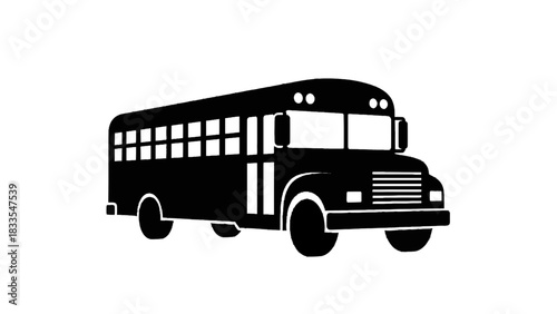 Vector illustration of black silhouette icon of a classic school bus isolated on transparent background for transportation concept
