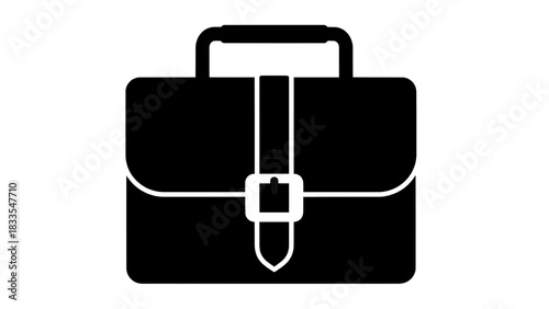 Vector illustration of simple black silhouette icon of a classic briefcase or satchel with a strap and buckle, isolated on transparent background
