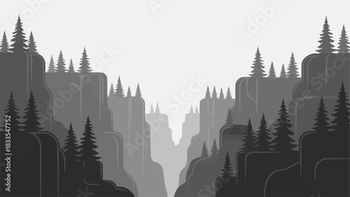 Majestic Mountain Range with Evergreen Forest Silhouette.