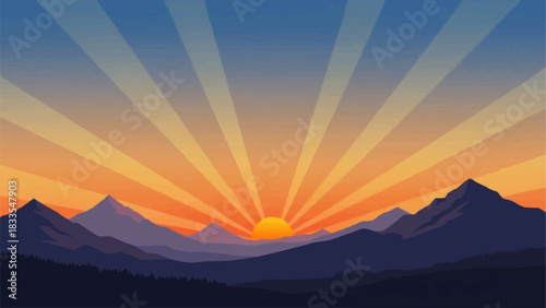 Majestic Mountain Range Silhouette at Sunrise or Sunset.