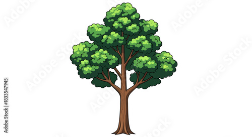 Isolated vector illustration of a single green tree with a brown trunk, perfect for adding a natural element to any design project, providing a clean aesthetic.