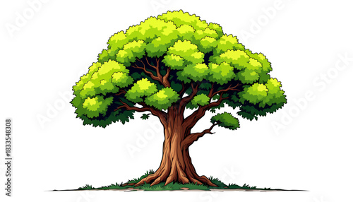 A lush, green tree stands tall with a full canopy of leaves, presented as a clean and scalable vector graphic, perfect for nature-themed designs.