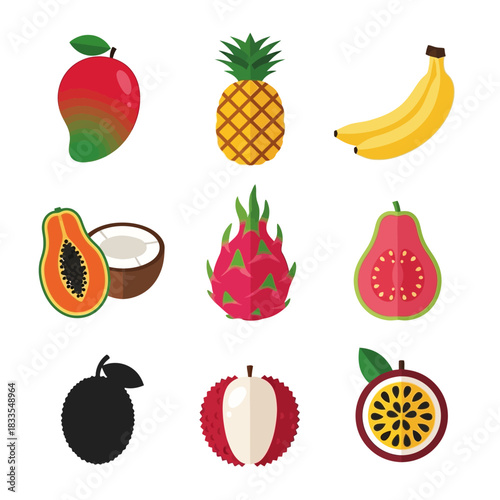 Tropical Fruits Icon Set – Fresh Exotic Fruit Illustrations