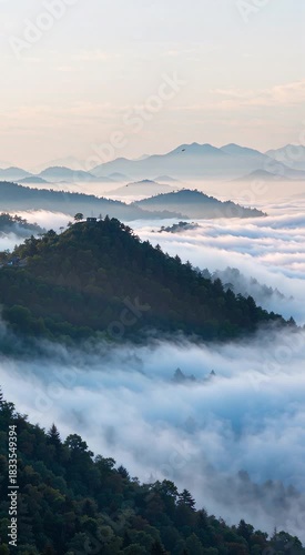 Slate Gray Background Mountain Mist Flowing Around Dark Peaks
