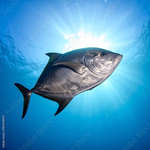 Underwater shot of a large fish, sunbeams (1)