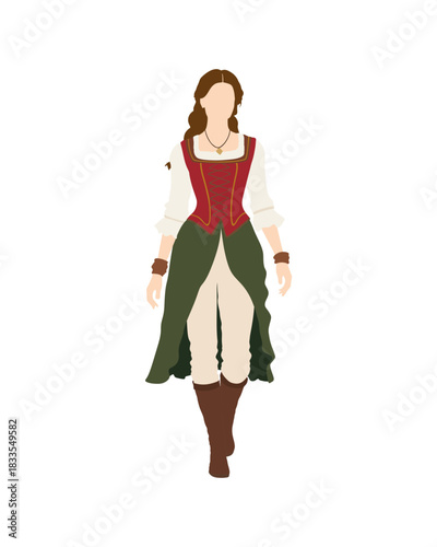 Flat vector people and illustration, woman with casual medieval outfit