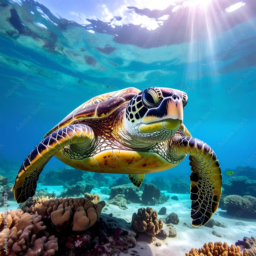 Obraz premium Underwater turtle in coral reef
