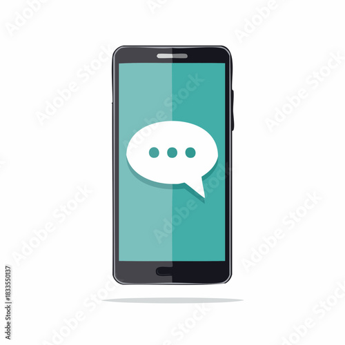 スマートフォンから出ている会話吹き出しのベクターイラスト　スマホからのチャット、メッセージ、SNS