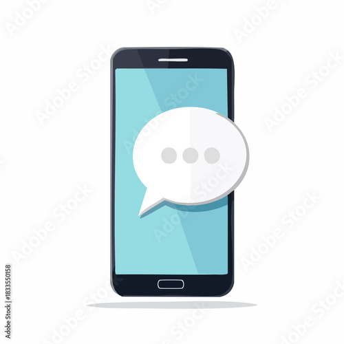 スマートフォンから出ている会話吹き出しのベクターイラスト　スマホからのチャット、メッセージ、SNS