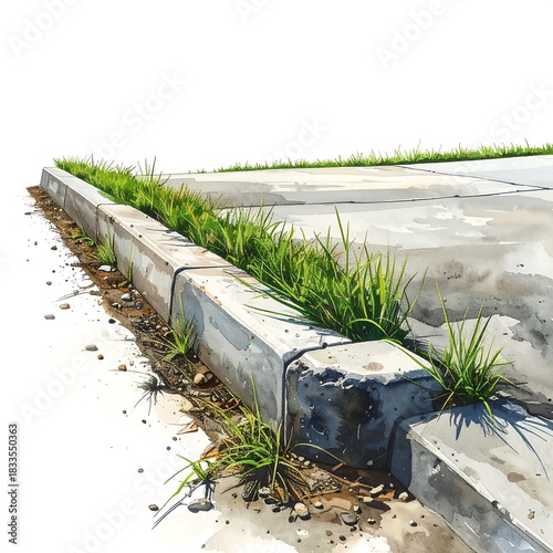 Urban sidewalk corner with grass