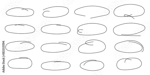 Round freehand shapes, emphasis highlights. Vector ink illustration. Rough crayon circles