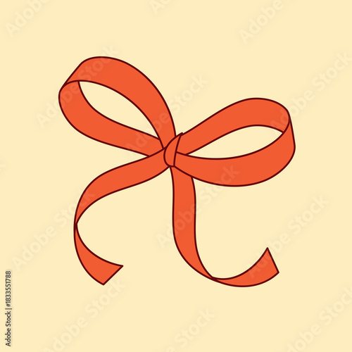 An isolated clipart illustration of a tied orange ribbon or bow. A versatile decorative graphic element for festive, holiday, or celebratory designs.