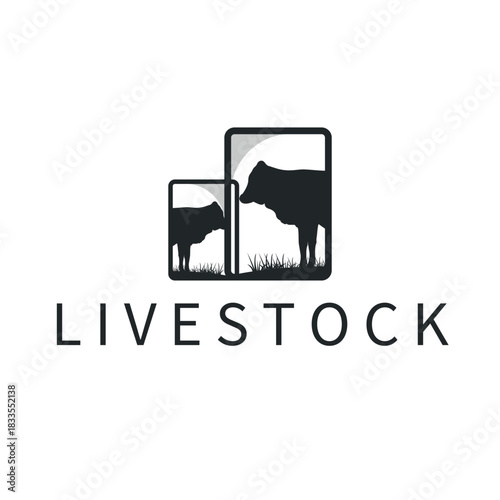 Cow logo simple design livestock and meat cutting, illustration design symbol and template for barand