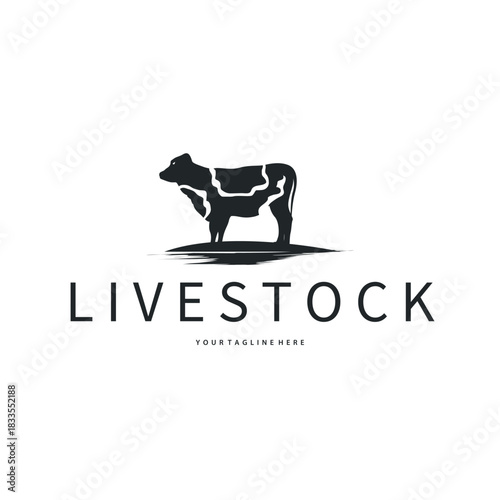 Cow logo simple design livestock and meat cutting, illustration design symbol and template for barand
