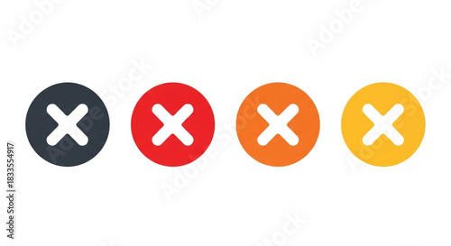 cross icons in different colors dark grey, red, orange, and yellow, representing error, deletion, or wrong answers