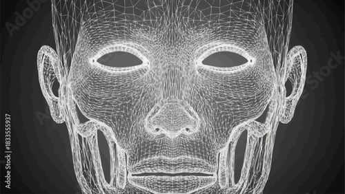 Detailed wireframe of a human face, showcasing skeletal structure and features.
