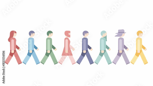 Diverse Group of People Walking in a Row.