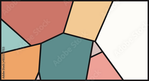 Abstract geometric pattern with colorful polygons and black outlines.