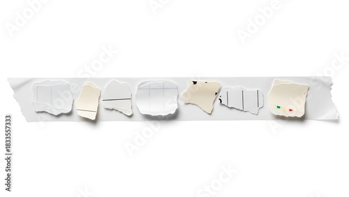 Torn Paper Pieces Affixed with Masking Tape Creating an Abstract Collage Pattern