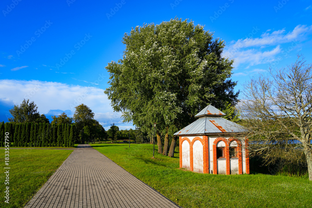 Obraz premium Lake Cirišs in the pilgrimage site of the Aglona Basilica in Latvia, one of the Baltic States