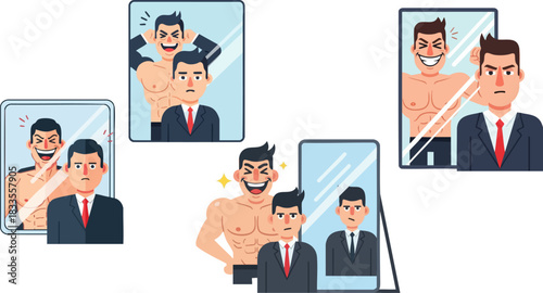 Businessman sees different versions of himself mirror