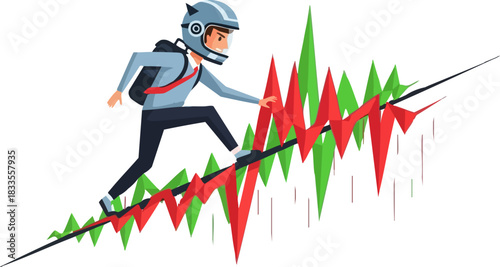 Biker navigates stock market graph illustration art