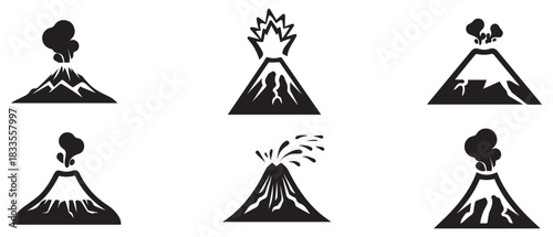 Volcano mountain icon nature light and black vector design.