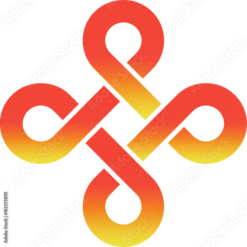 Grainy red gold gradient mystic knot symbol of luck