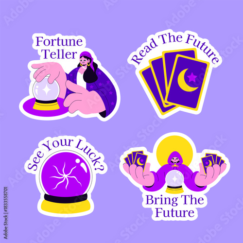 Fortune Teller Hand-Drawn Flat Cartoon Illustration Template Created For a Decorative Label