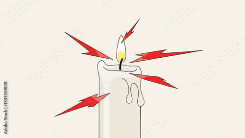 Conceptual illustration of a lit candle targeted by red lightning bolts.