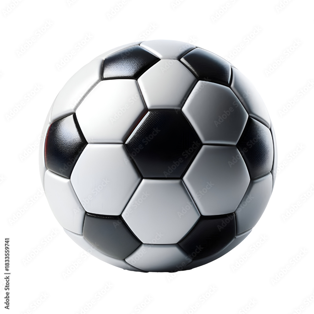 Fototapeta premium High-quality 3D rendered soccer ball featuring a modern black and white hexagonal design with clean, precise details. Isolated on a white background, this realistic football illustration is ideal for 