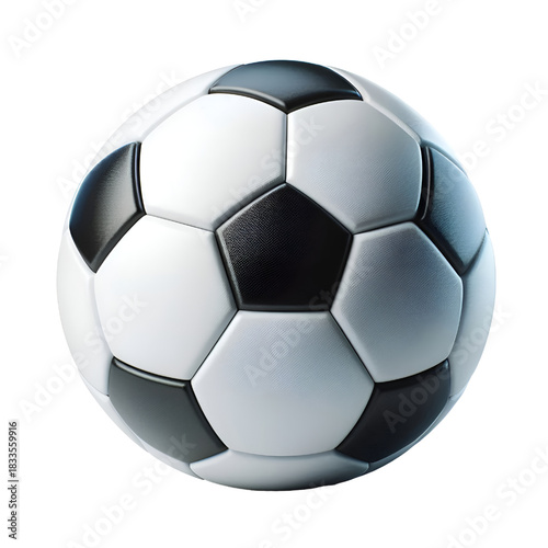 High-quality 3D rendered soccer ball featuring a modern black and white hexagonal design with clean, precise details. Isolated on a white background, this realistic football illustration is ideal for 