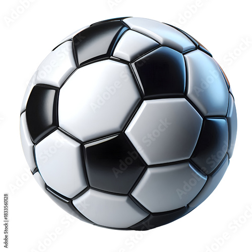 High-quality 3D rendered soccer ball featuring a modern black and white hexagonal design with clean, precise details. Isolated on a white background, this realistic football illustration is ideal for 