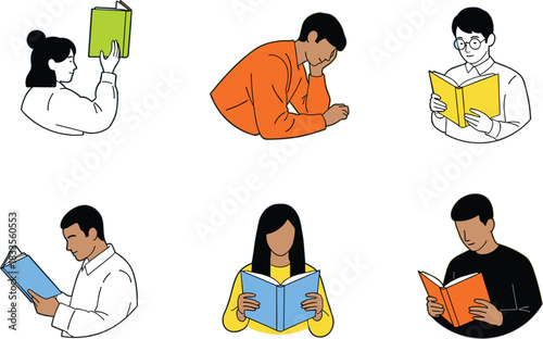 Diverse Group of Students and Adults Engaged in Reading Studying and Learning with Books Highlighting Education and Academic Development