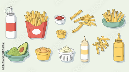 Delicious Assortment of French Fries and Dipping Sauces.