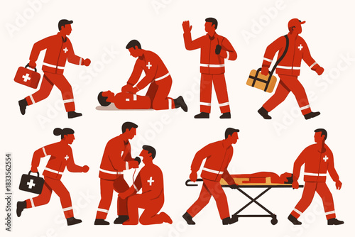 Emergency Medical Technicians in Action Providing First Aid and Patient Care.