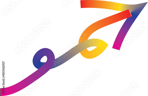 Abstract rainbow colored ribbon swirl with gradient effect on white background