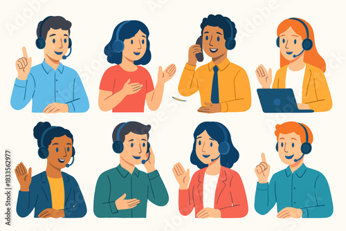 Diverse Group of Customer Service Representatives with Headsets.