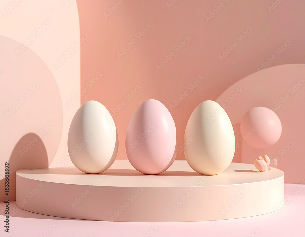 Fototapeta premium Pastel Easter Arrangement: A serene display of elegantly arranged eggs, radiating a soft, pastel hue, symbolizing new beginnings and the essence of spring. Generative AI.