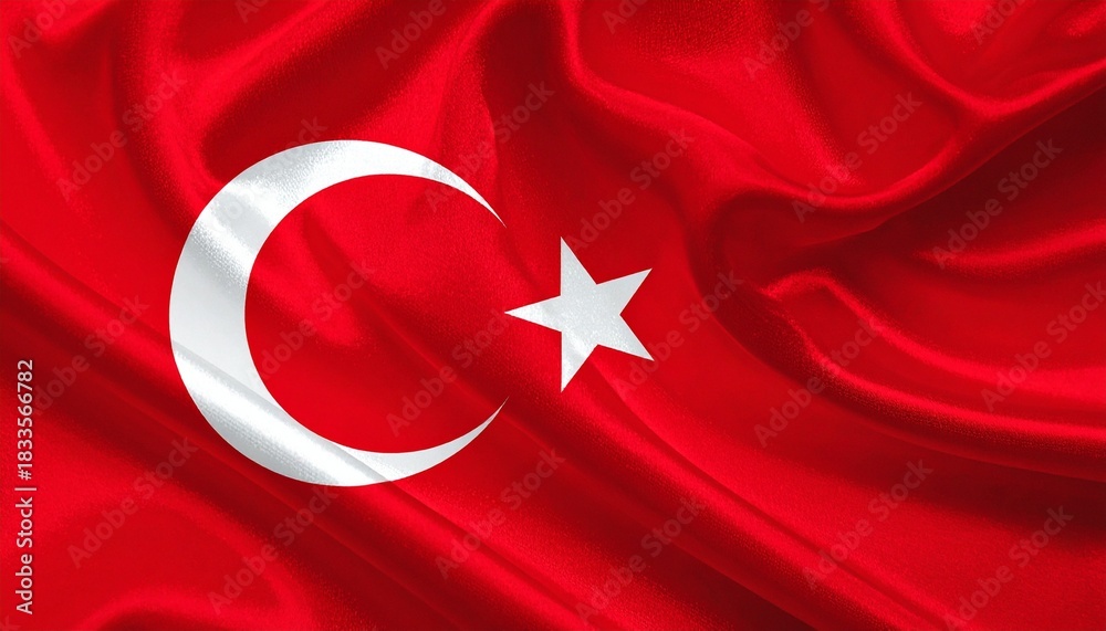 Obraz premium Turkish Flag with White Star and Crescent