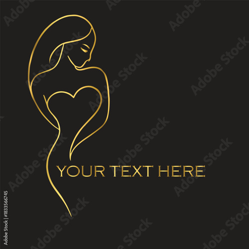 Elegant Gold Line Art Woman Logos on Black Background – Premium Abstract Designs for Salons, Spas, Mother & Baby Brands