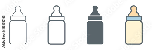 Set of minimalist baby bottle icons with transparent background, depicting feeding symbols for infants, child care, and maternity designs, vector illustration
