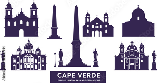 Cape Verde famous landmarks and destinations silhouette collection architecture