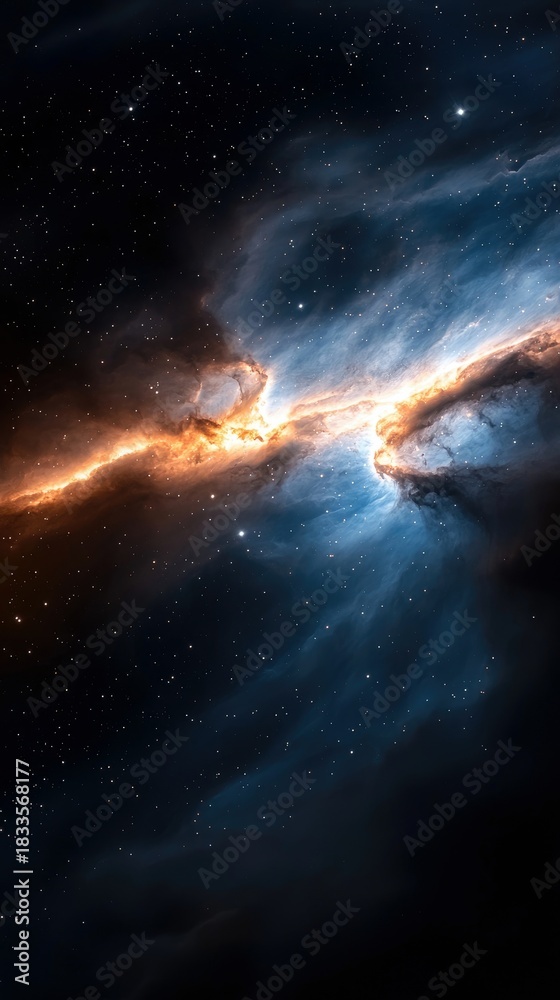Fototapeta premium A vibrant image of a nebula in space, with glowing orange and blue colors, surrounded by stars.