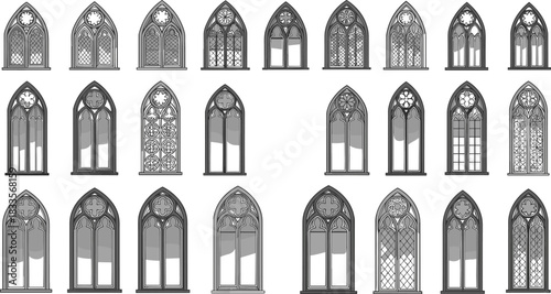 Collection of Gothic Arch Windows with Decorative Tracery and Stained Glass Patterns gothic window church window