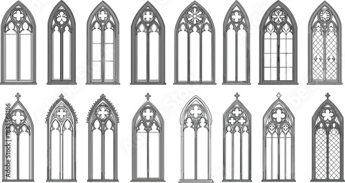Collection of Gothic Arch Windows with Tracery and Cross Motifs gothic window architectural element