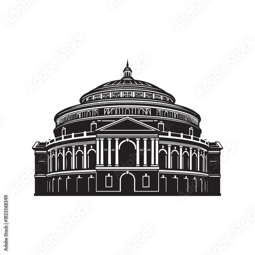 Parliament building vector illustration. Sansad Bhavan silhouette icon. Historical landmark of democracy and government in New Delhi isolated on white background.