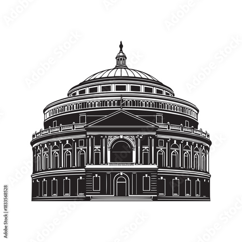 Parliament building vector illustration. Sansad Bhavan silhouette icon. Historical landmark of democracy and government in New Delhi isolated on white background.