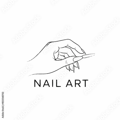 Elegant Hand Filing Nails Minimalist Line Art Design.
